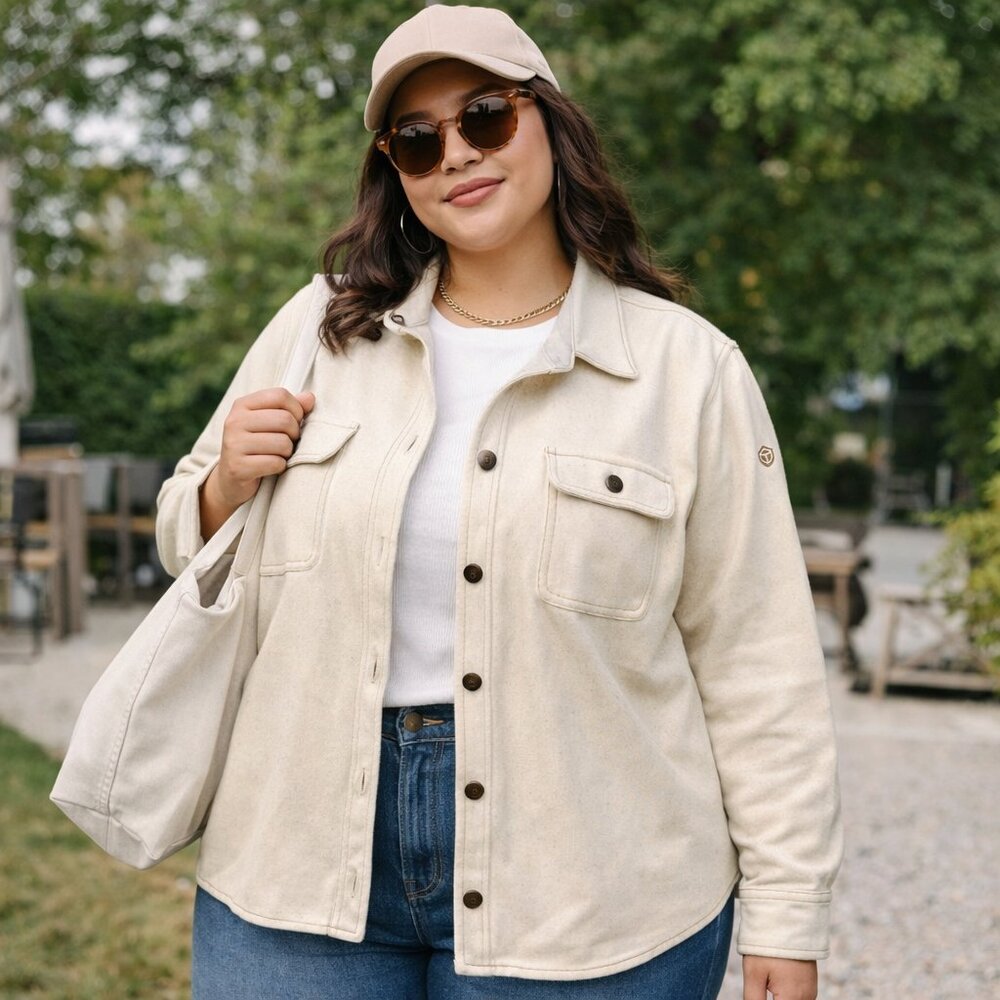 Shacket wool women's size XL oatmeal elbow patches heritage classic cottagecore